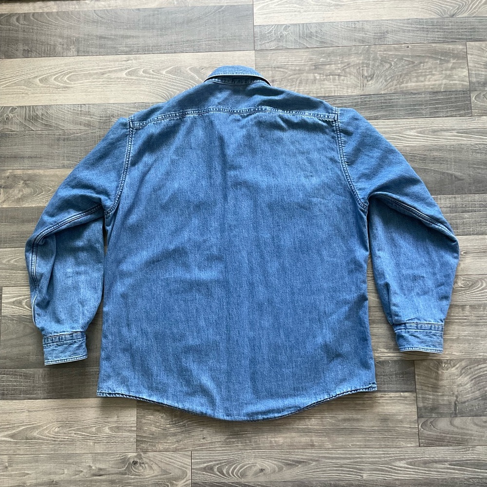 VTG LL Bean Flannel Lined Denim Shirt Shacket Men’s LARGE Blue MADE IN USA - Picture 11 of 13